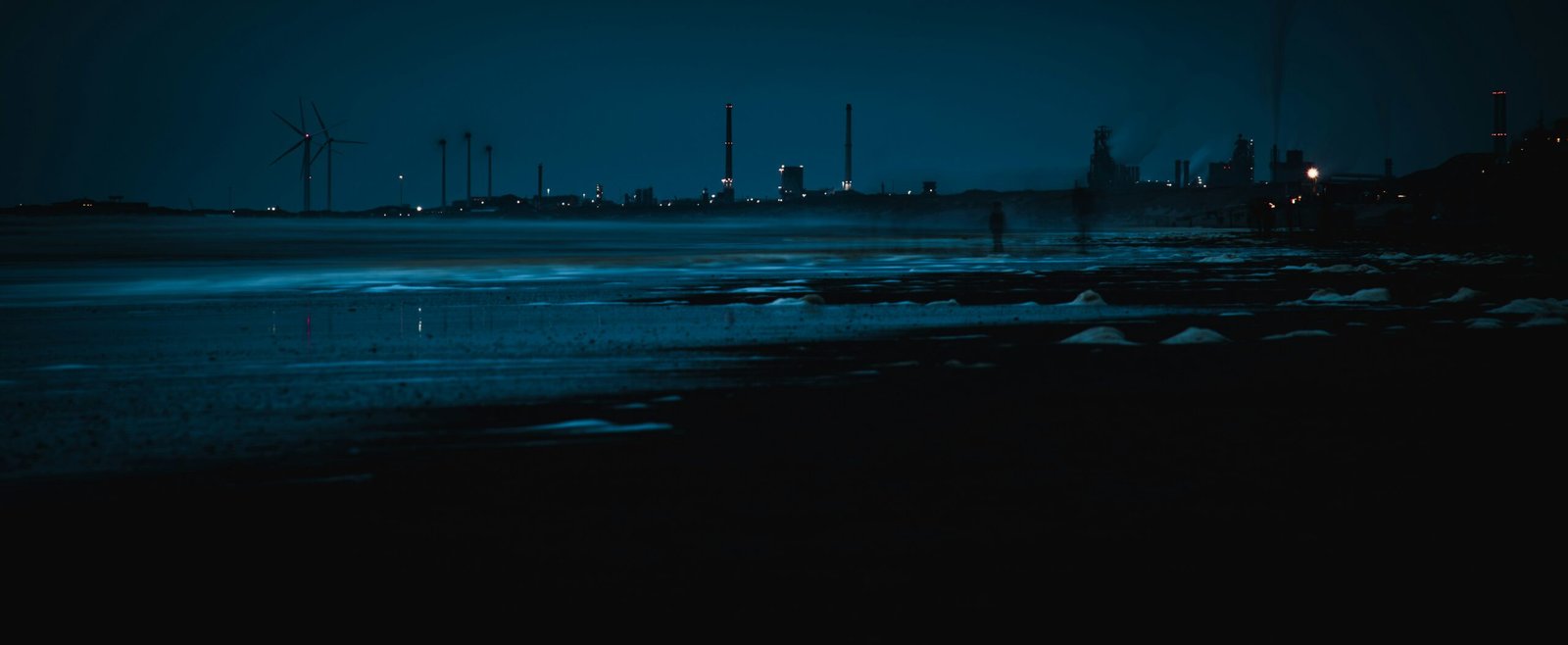 a view of a city at night from a beach